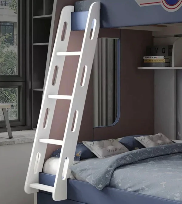 Lits superposés pour enfants style Captain America en bois massif bleu avec escalier – Image 3