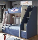 Lits superposés pour enfants style Captain America en bois massif bleu avec escalier – Image 5