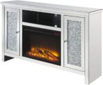Meuble TV avec cheminée électrique et strass acryliques, argent – Image 5