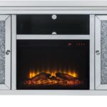 Meuble TV avec cheminée électrique et strass acryliques, argent