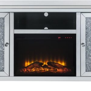 Meuble TV avec cheminée électrique et strass acryliques, argent