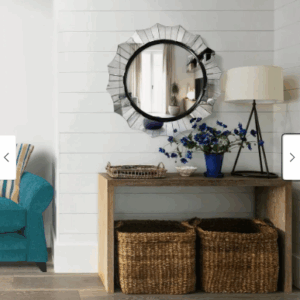 Miroir mural rond avec motif festonné et bords biseautés