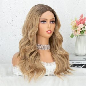 Perruque Blonde Miel Avec Racines Naturelles Brunes