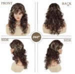 Perruque Bouclée avec Frange pour Femme, Cheveux Longs, Mèches Brunes et Blondes, Coiffures Naturelles Élégantes – Image 4