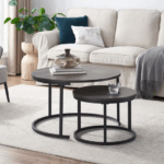 Table basse ronde contemporaine pliée en métal noir – Image 2