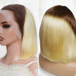 Bob Ombré Blondes - avec Dentelle Avant en Cheveux Humains Pré-Épilées