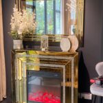 Console Cheminée + Miroir Glam Doré Scintillant