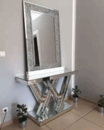 forme brillant concassé diamant miroir Console Table argent miroir couloir Table classique