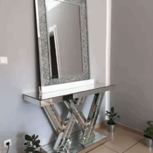 forme brillant concassé diamant miroir Console Table argent miroir couloir Table classique
