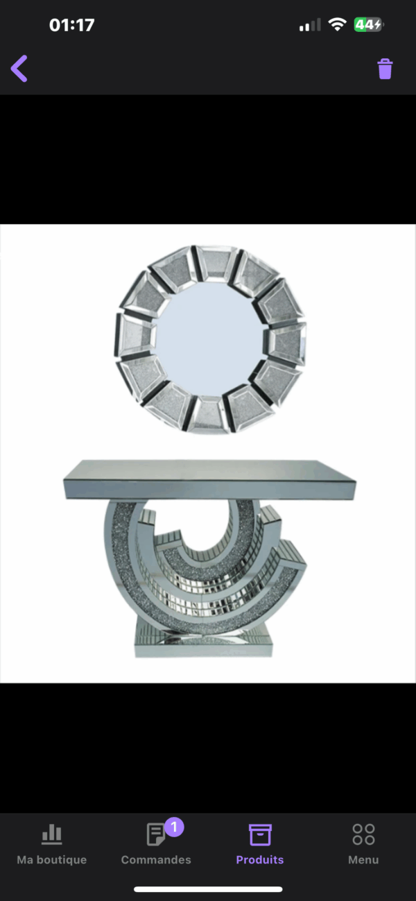 Table de console en argent multidimensionnel