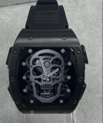 Montre à Quartz pour hommes, bracelet en Silicone noir lumineux, militaire, crâne, cadran Rectangle avec étoiles – Image 3