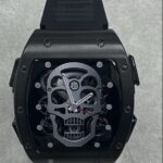 Montre à Quartz pour hommes, bracelet en Silicone noir lumineux, militaire, crâne, cadran Rectangle avec étoiles