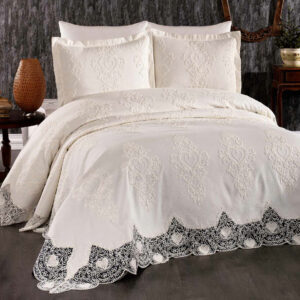 Ensemble de housse de couette en coton égyptien – 6 pièces brodées, en satin de coton effet soie, avec taies d’oreiller – Tailles Queen ou King