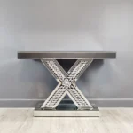 Console moderne en verre argenté avec piédestal en forme de X – Image 3