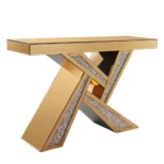 Console à plateau en verre doré avec base irrégulière et accents scintillants – Image 2