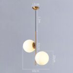 Suspension Globe à 2 lumières en métal doré avec Abat-Jour en Verre Blanc,