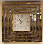 Horloge murale Diamond  horloge miroir carree avec cadre en miroir biseauté en verre marron – Image 2