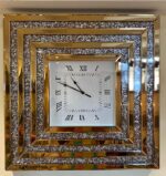 Horloge murale Diamond  horloge miroir carree avec cadre en miroir biseauté en verre marron