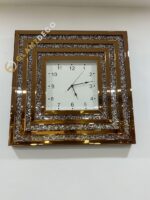 Horloge murale Diamond  horloge miroir carree avec cadre en miroir biseauté en verre marron – Image 4