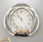 Horloge Murale Artloge Crushed Silver – Élégance Ovale en Miroir et Cristaux Argentés