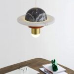 Lampe à suspension en marbre exquise de luxe légère LED en cuir décoration en métal suspension  comptoir chevet étude plafond lampe suspendue luminaires... – Image 2