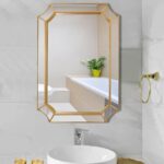 Miroir décoratif rectangulaire biseauté, 66 x 88,9 cm, miroir mural moderne pour salle de bain, miroir de courtoisie avec cadre doré pour chambre à... – Image 2