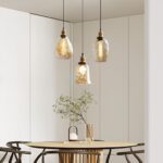 SYUFRE Lampes suspendues en verre - Lampe suspendue en verre ambré Abat-jour texturé Plafonniers suspendus – Image 2