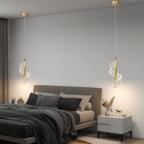 Suspension Spirale dorée, Mini Lampe Suspendue de Chevet, Lustre à LED Moderne, Lampes à Suspension à Long Tube en Aluminium avec Abat-Jour en Acrylique torsadé, 3 Modes de Couleur – Image 5