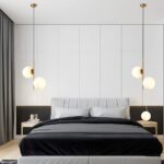 Suspension Globe à 2 lumières en métal doré avec Abat-Jour en Verre Blanc, – Image 5