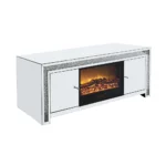 Argent Cheminée Meuble TV Simulation Cuisinière Électrique Usine Moderne Lumière Luxe Miroir Meuble TV – Image 2