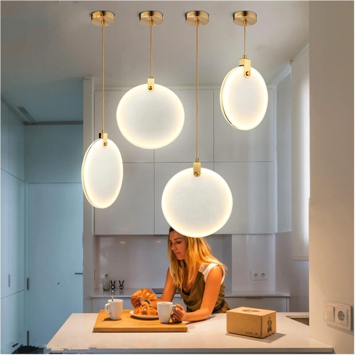 Chandelier Lustres Lustre en Cristal Lustre en marbre  pour Salle à Manger Design Nordique Brillant Lustre de Plafond en Pierre Ronde Luminaire – Image 3