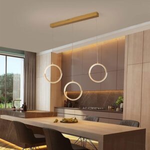 SADRIM Lustre LED en métal doré nordique, luminaire suspendu pour îlot de cuisine, plafonnier suspendu moderne et simple, lampes à suspension