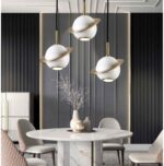 GLocki – Lustres LED Réglables en Marbre et Laiton Doré | Suspensions Modernes pour Chambre, Bar, Cuisine ou Salon – Image 2