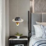 Lampe à suspension en marbre exquise de luxe légère LED en cuir décoration en métal suspension  comptoir chevet étude plafond lampe suspendue luminaires... – Image 3