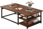 Table Basse Rectangulaire Moderne – Design Italien Style Nordique, Plateau Marron et Structure en Fer, Idéale pour Petits Espaces – Image 5
