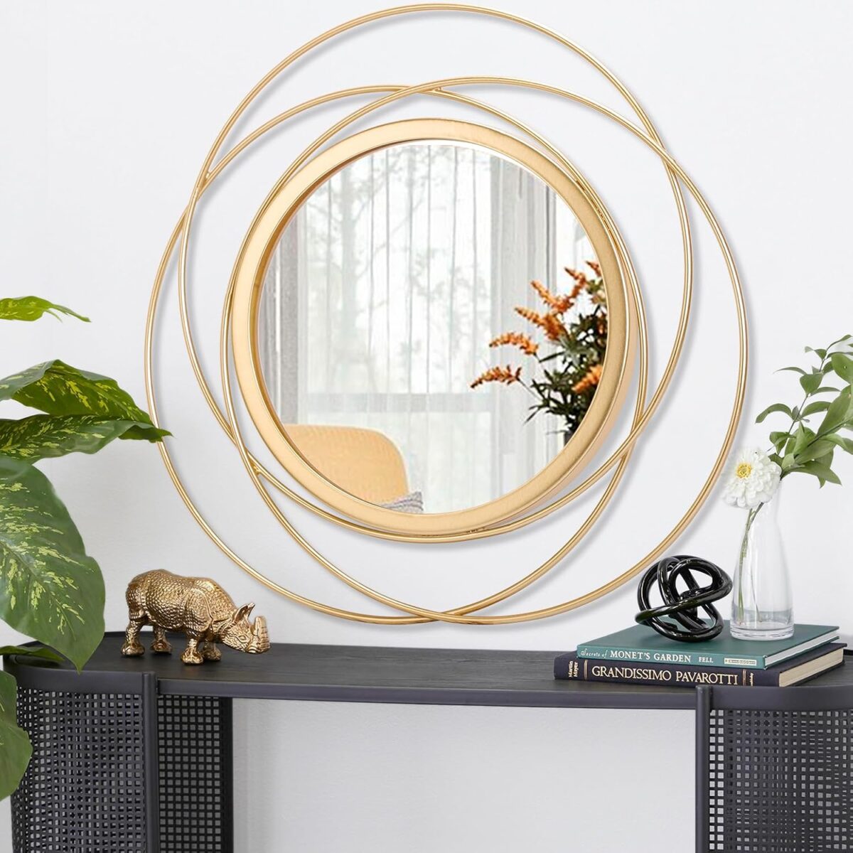 Miroir Mural Rond Doré en Métal, Grand Format Décoratif pour Salle de Bain, Salon ou Chambre – Image 4