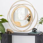 Miroir Mural Rond Doré en Métal, Grand Format Décoratif pour Salle de Bain, Salon ou Chambre – Image 4