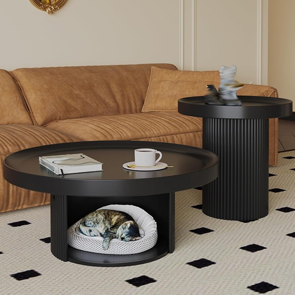 Table Basse, Tables Basses Rondes for Salon, avec Espace de Rangement, Table D'appoint à Cadre en Acier au Carbone – Image 2