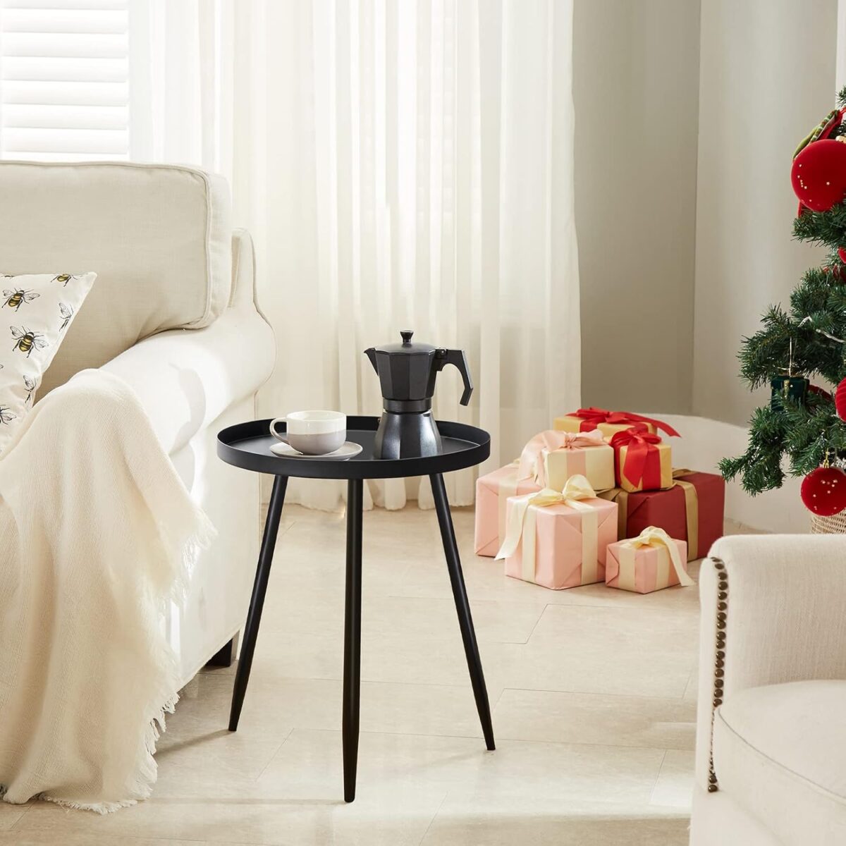Table d'Appoint Métallique, Petite Table Basse Bois,Table Ronde pour Salon, Chambre, Balcon, Style Scandinave – Image 7