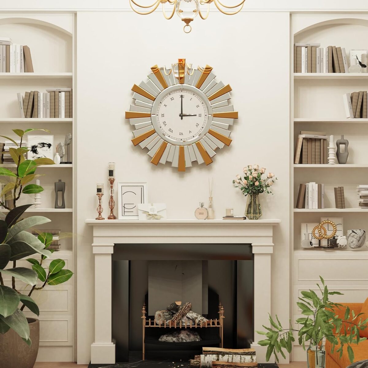 Horloge murale ronde miroir Artloge  grande horloge murale décorative avec bord et cadre arrière en cristal biseauté et brillant, décoration artistique moderne – Image 3