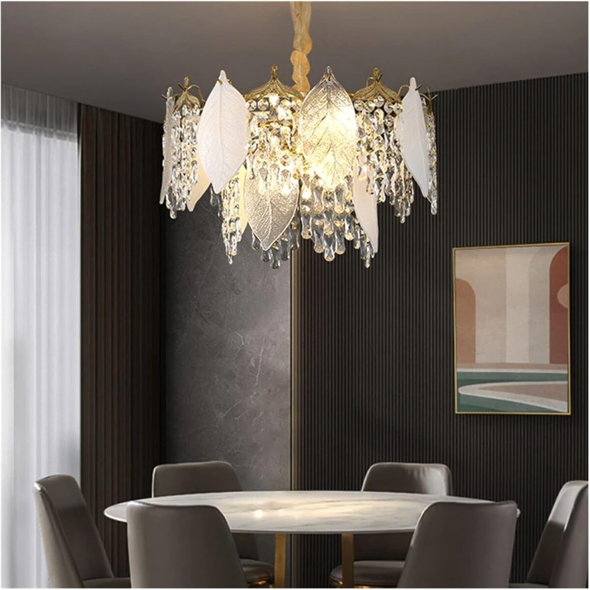 Suspensions Postmodernes de Luxe – Feuilles de Porcelaine et Cristal avec Éclairage LED Intégré – Image 5