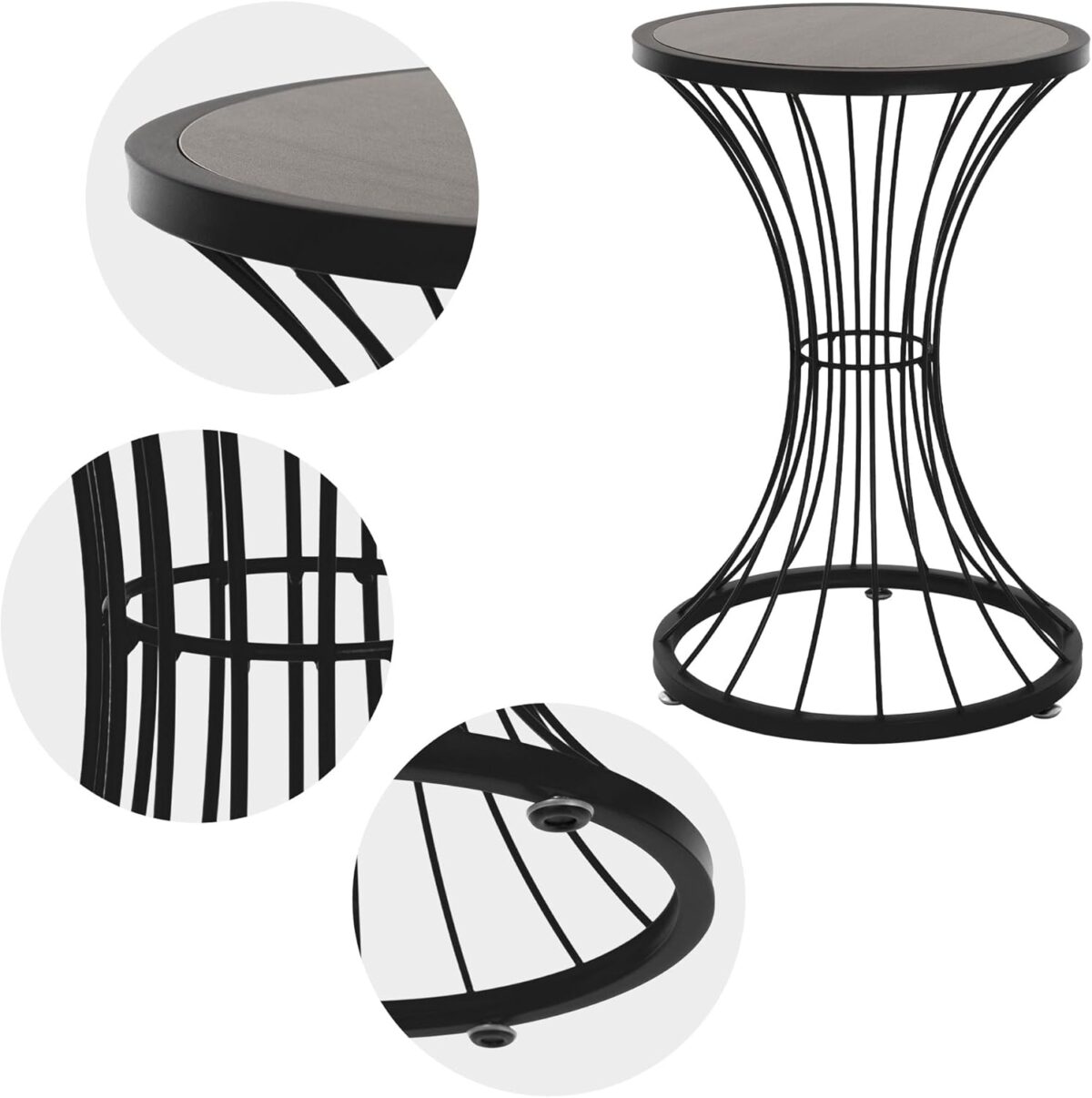Table d'Appoint Ronde en Forme de Sablier, Noir, Plateau en Bois, Table Basse Decorative – Image 3