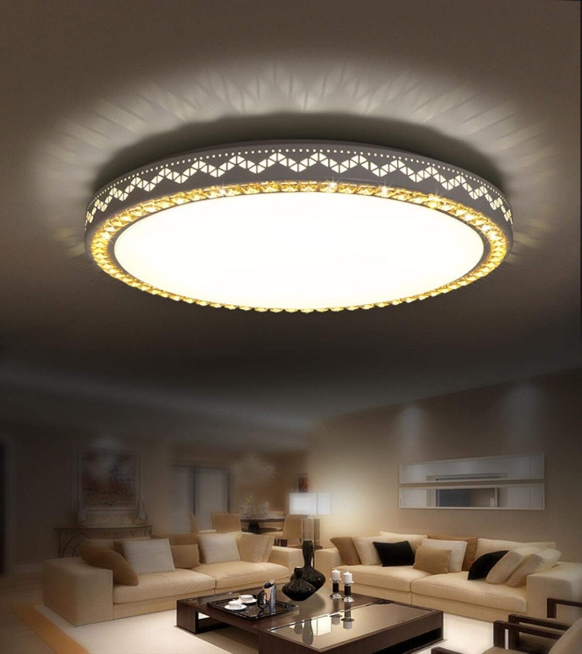 Lampe De Plafond,Led Plafonnier Dimmable Avec Télécommande,Plafonnier Salon,Protection Oculaire Acrylique Ronde Ultra-Mince Style – Image 3