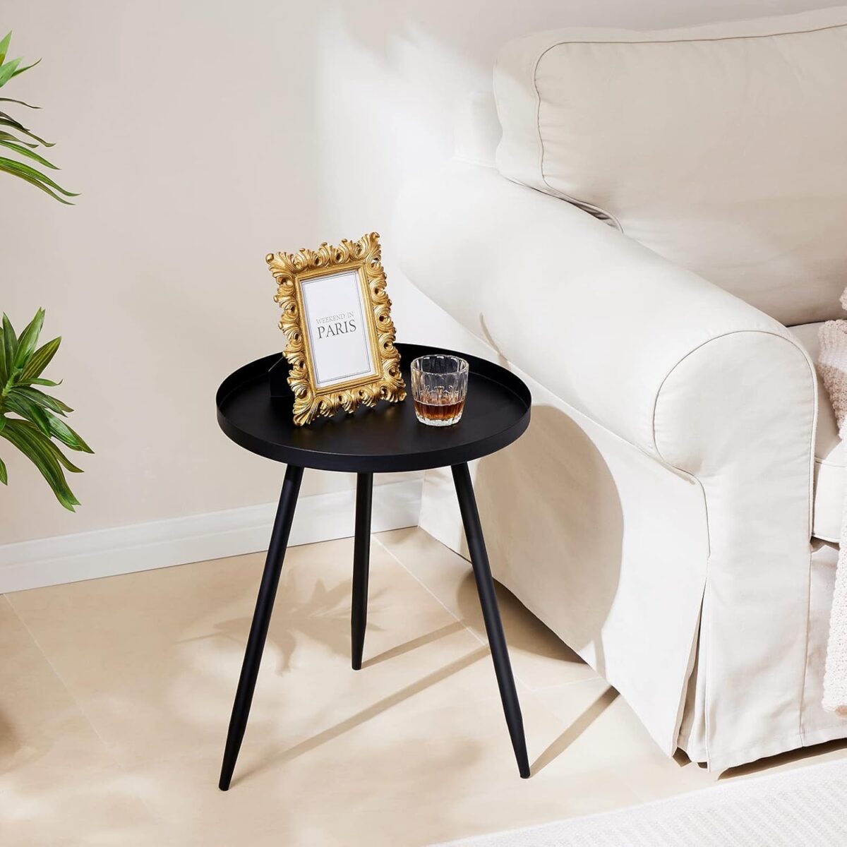 Table d'Appoint Métallique, Petite Table Basse Bois,Table Ronde pour Salon, Chambre, Balcon, Style Scandinave – Image 4