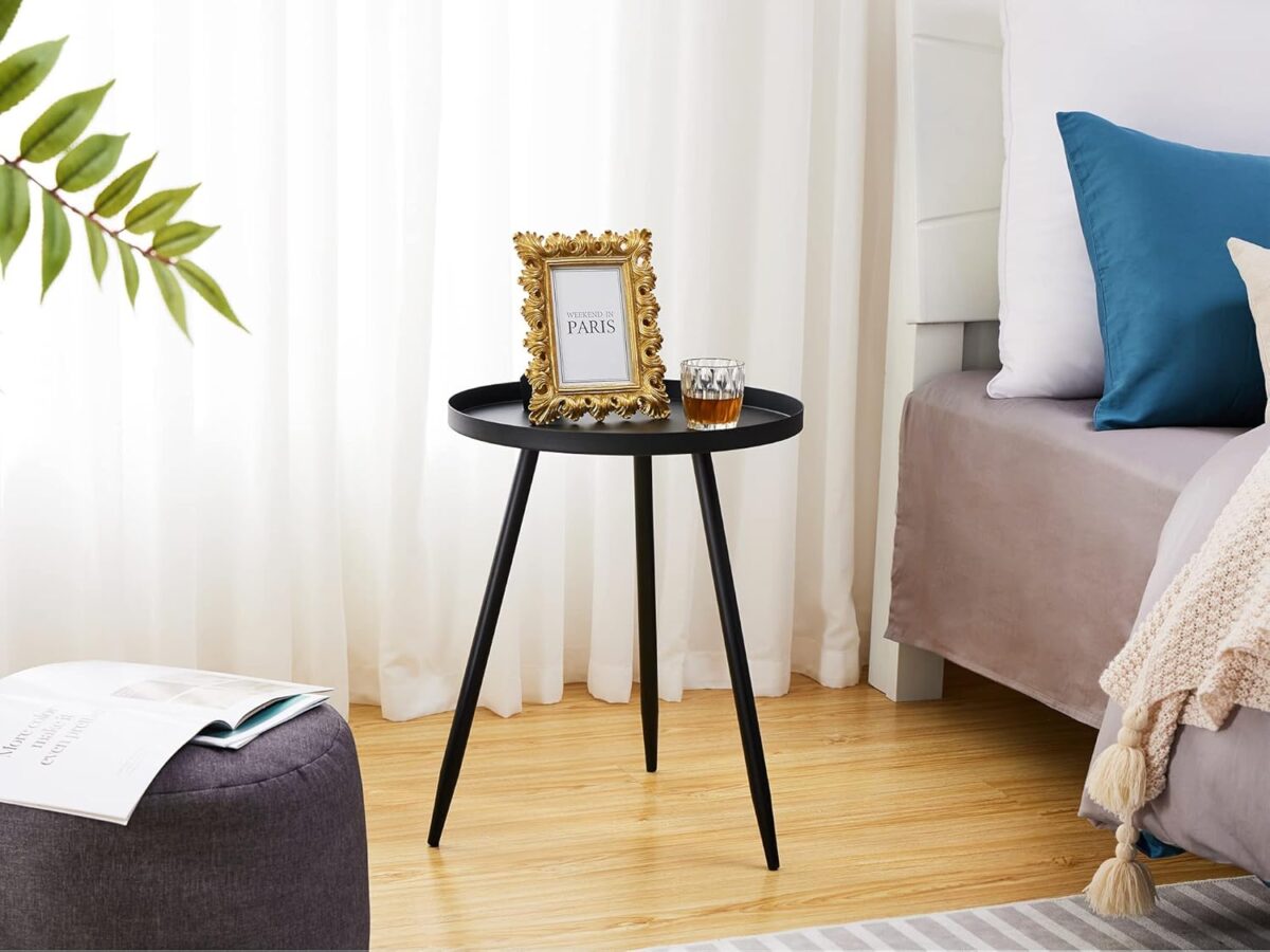 Table d'Appoint Métallique, Petite Table Basse Bois,Table Ronde pour Salon, Chambre, Balcon, Style Scandinave – Image 2