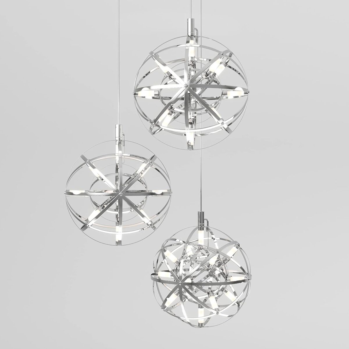 ARTIKA Elden Plafonnier moderne à 3 LED intégrés, chromé – Hauteur réglable et idéal pour salle à manger, escalier, salon et plus encore – Image 1