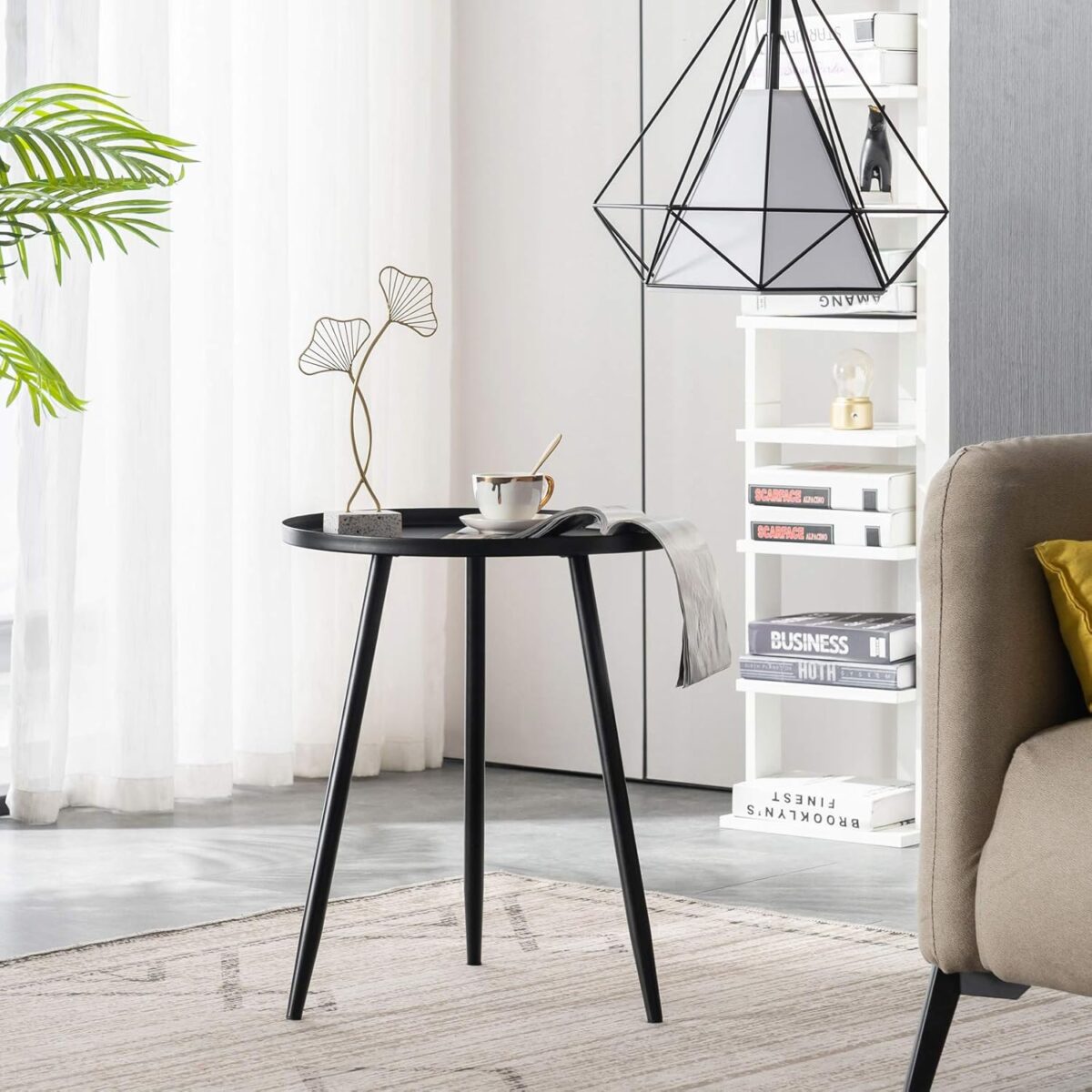 Table d'Appoint Métallique, Petite Table Basse Bois,Table Ronde pour Salon, Chambre, Balcon, Style Scandinave – Image 5