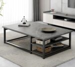 Table Basse Rectangulaire Moderne – Design Italien Style Nordique, Plateau Marron et Structure en Fer, Idéale pour Petits Espaces – Image 6