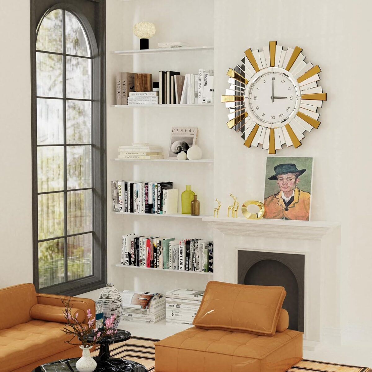 Horloge murale ronde miroir Artloge  grande horloge murale décorative avec bord et cadre arrière en cristal biseauté et brillant, décoration artistique moderne – Image 2