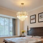 Lustre Moderne en Cristal Luminaire Finition or, Lampe Pendante Ronde en Cristal – Image 2